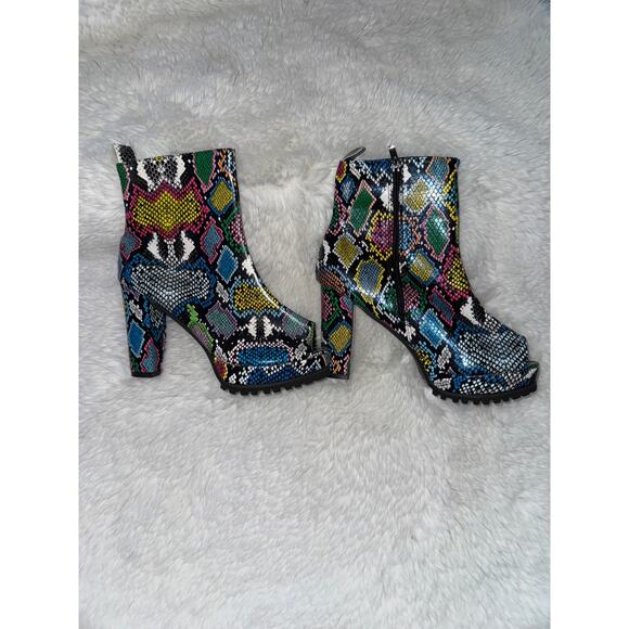 Chunky BlockHeels Open Toe Ankle Snake Prints Booties Multicolor Sz 42 Woman - Picture 2 of 6